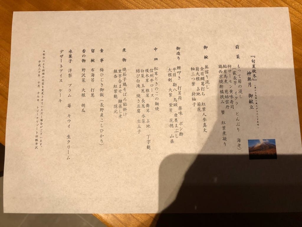 メニュー | レジーナリゾート旧軽井沢